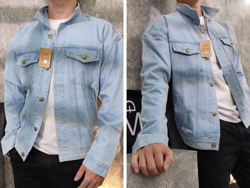 Áo khoác jean nam MĐ A815 xanh nhạt trơn