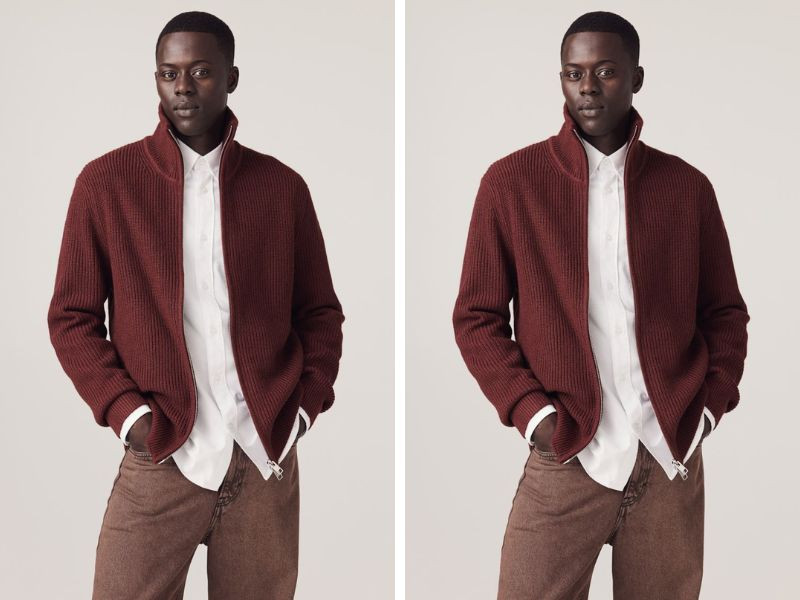 Áo khoác len cardigan dáng dài màu đỏ của H&amp;M 