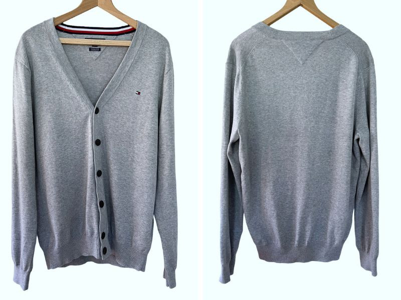 Áo len cardigan nam dáng dài màu xám của Tommy Hilfiger 
