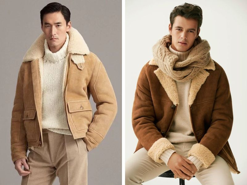 Áo len cổ lọ màu trắng mix áo shearling