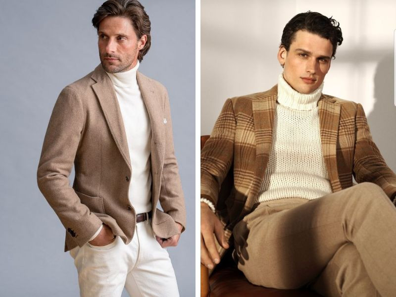 Áo len cổ nam trắng nam mix vest/ suit