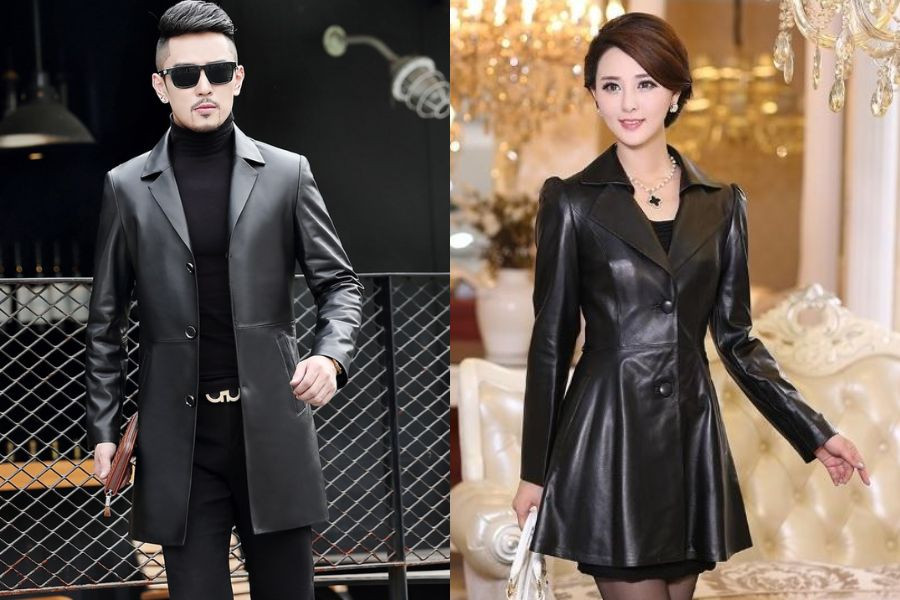 Áo măng tô chất liệu vải da