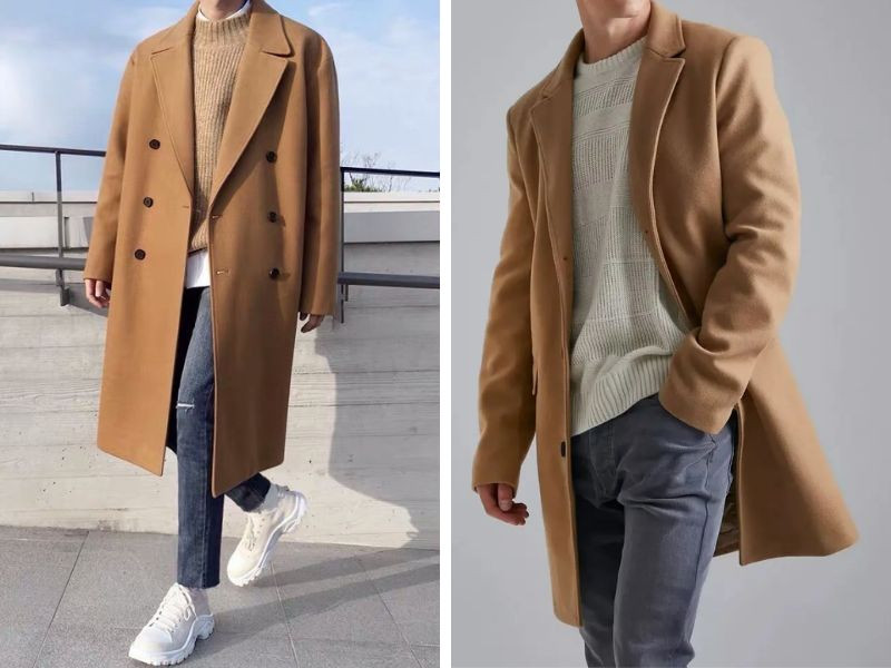 Áo măng tô dạ nam phối áo len, quần jeans