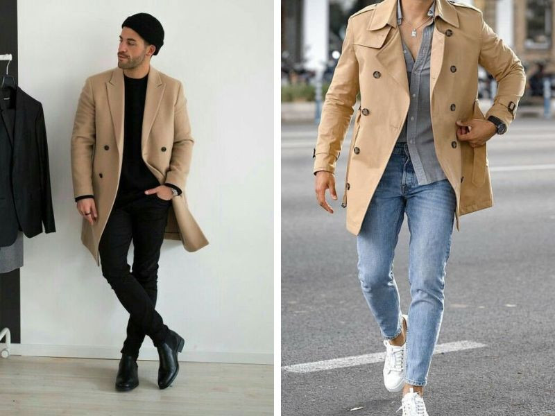 Áo măng tô kết hợp với quần skinny jeans
