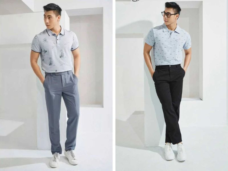 Áo polo họa tiết và quần tây
