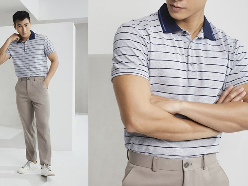 Áo polo kẻ sọc và quần tây