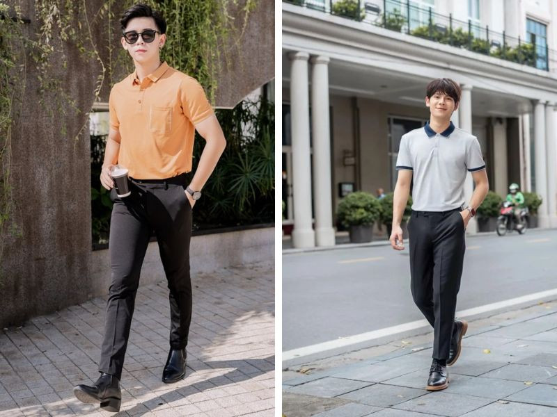 Áo polo, quần tây và giày da