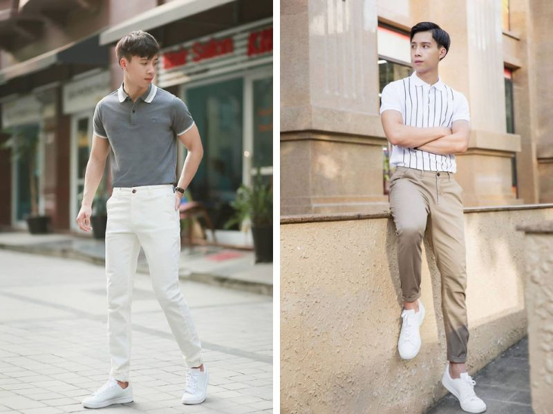 Áo polo, quần tây và giày thể thao