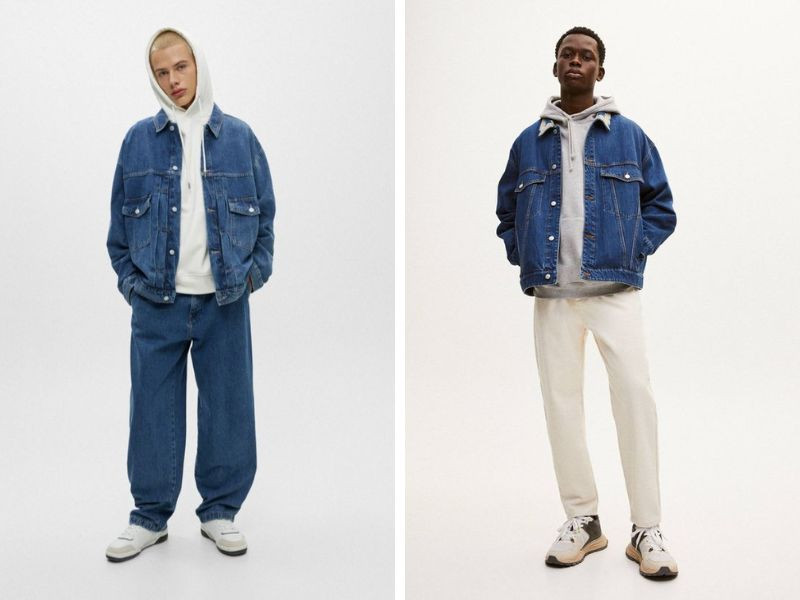 Mix áo khoác jean kaki nam với áo hoodie