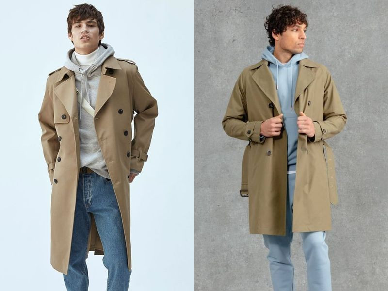 Phối áo khoác nam kaki măng tô với áo hoodie