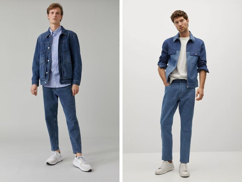Phối đồ với áo khoác jean kaki nam theo phong cách "Denim on Denim"