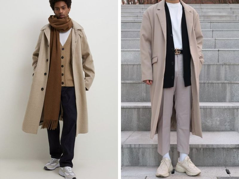 Phối đồ với áo măng tô và áo len Cardigan