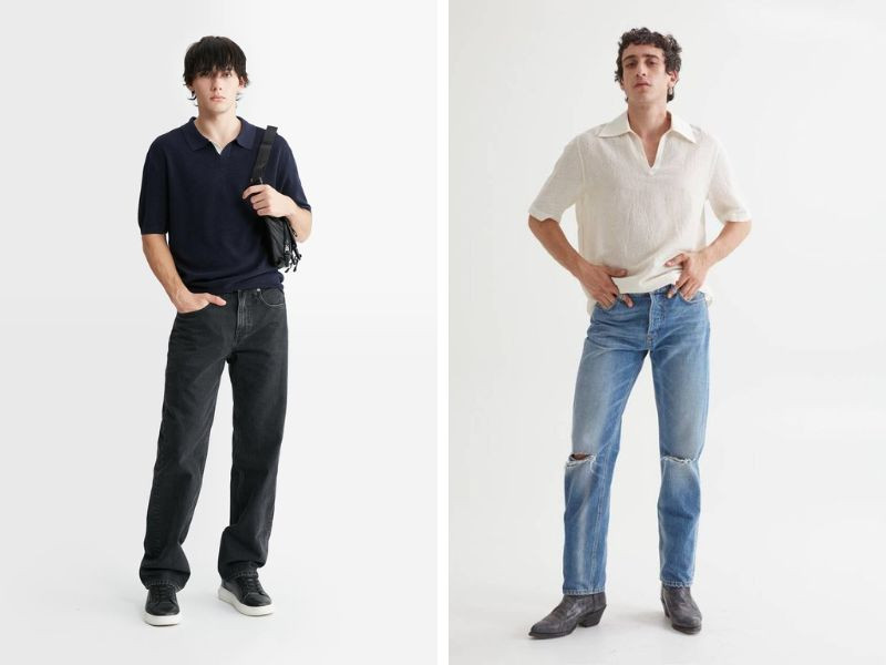 Quần jean và polo dệt kim