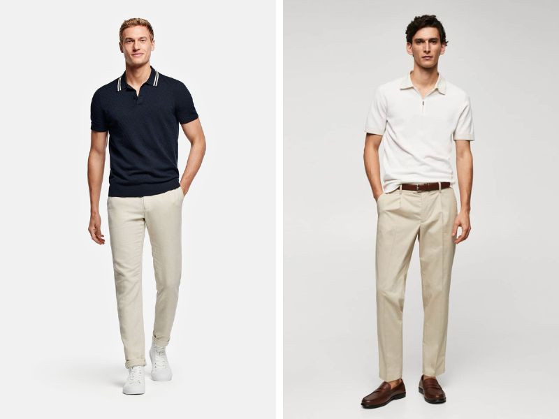 Quần kaki và polo dệt kim