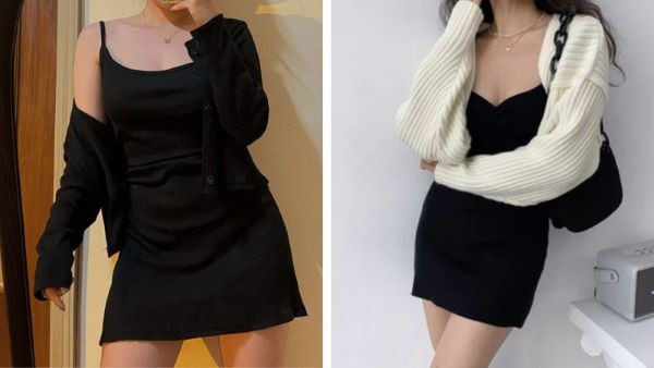 Áo blazer mix với đầm thun suông