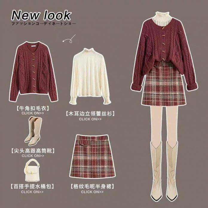 Áo Cardigan đỏ mix cùng chân váy sexy