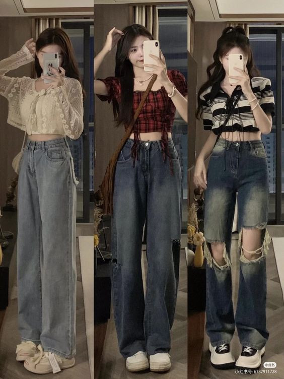 Áo croptop kết hợp với quần jeans