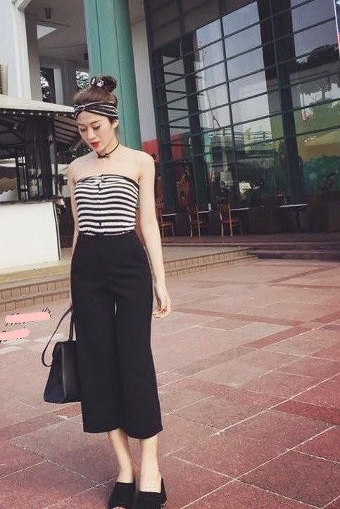 Áo cúp ngực với quần culottes