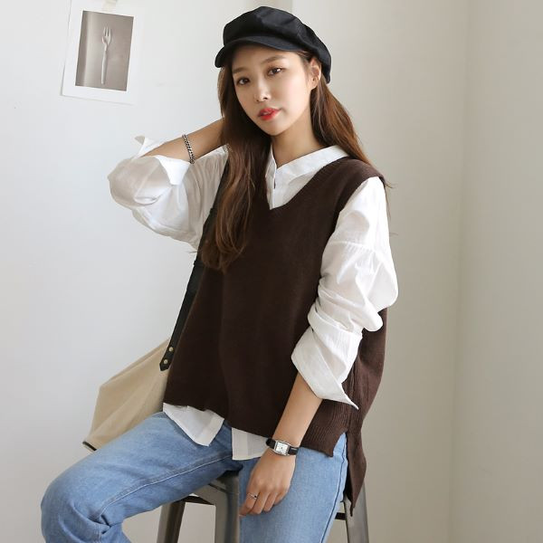 Áo gile mix với áo sơ mi
