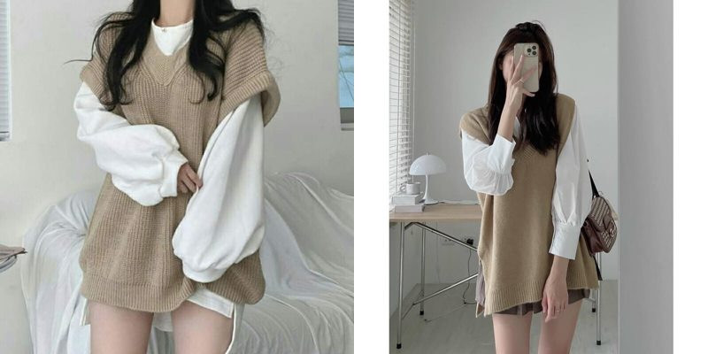 Áo gile phối với sơ mi giấu quần
