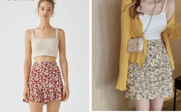 Áo hai dây phối cùng chân váy họa tiết