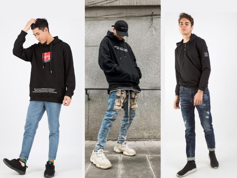 Áo hoodie năng động với quần jean