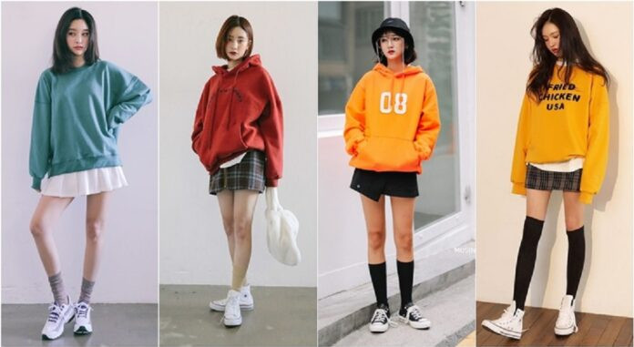 Áo hoodie phối chân váy