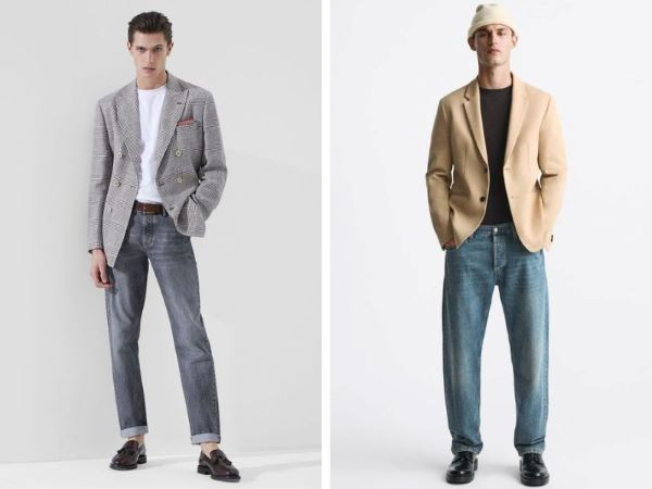Áo khoác blazer phối cùng quần jean ống suông nam