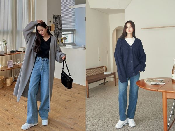 Áo khoác cardigan dáng dài mix cùng quần jean