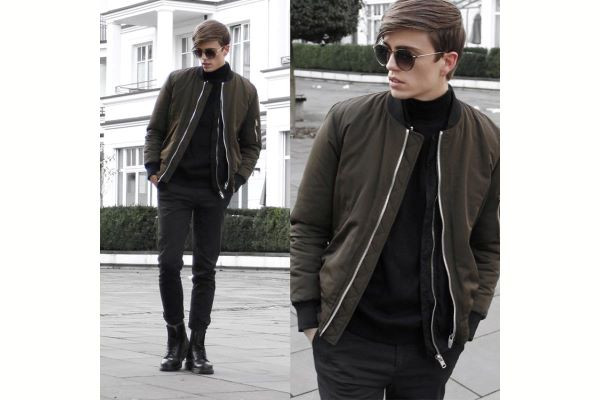 Áo len cổ lọ mix áo khoác bomber