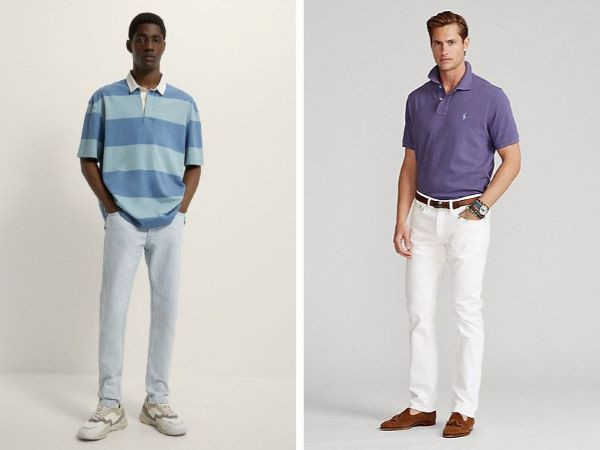 Áo Polo với quần jean ống suông