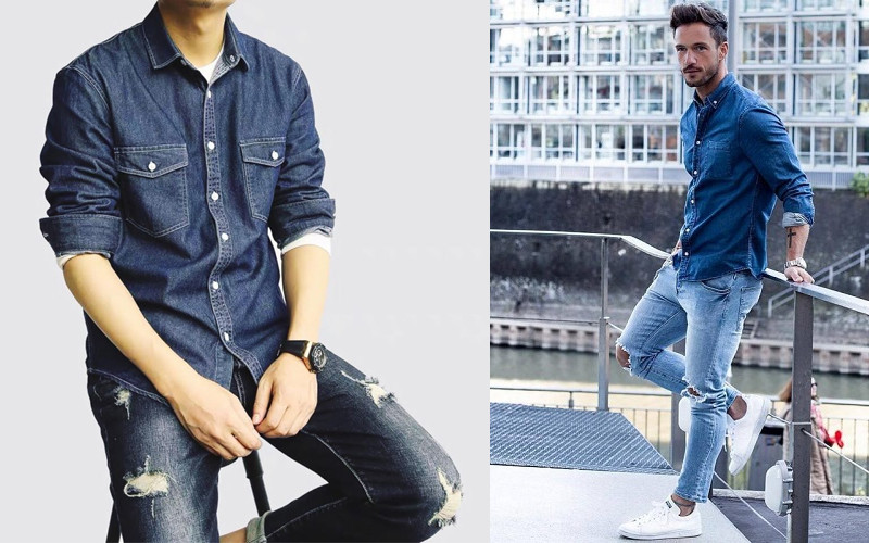 Áo sơ mi denim và quần jeans luôn tạo nét năng động và nam tính.