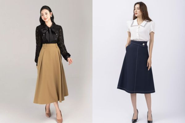 Chân váy chữ A với áo cổ lọ