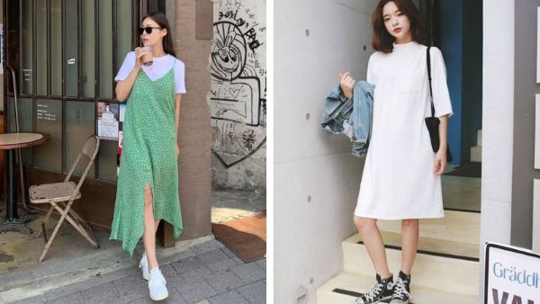 Chân váy midi với áo sơ mi oversized