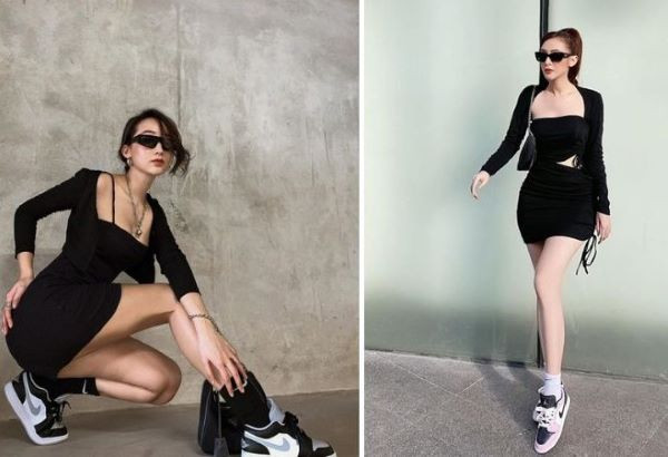 Đầm body mix giày Jordan cổ cao