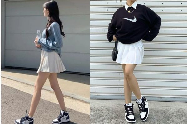 Giày Jordan cổ cao phối cùng chân váy ngắn