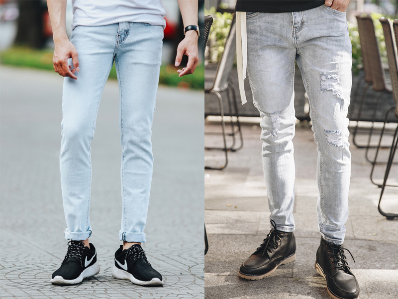 Mẫu quần jean cạp cao xanh bạc
