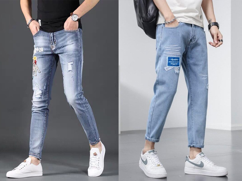 Mẫu quần jean họa tiết xanh biển