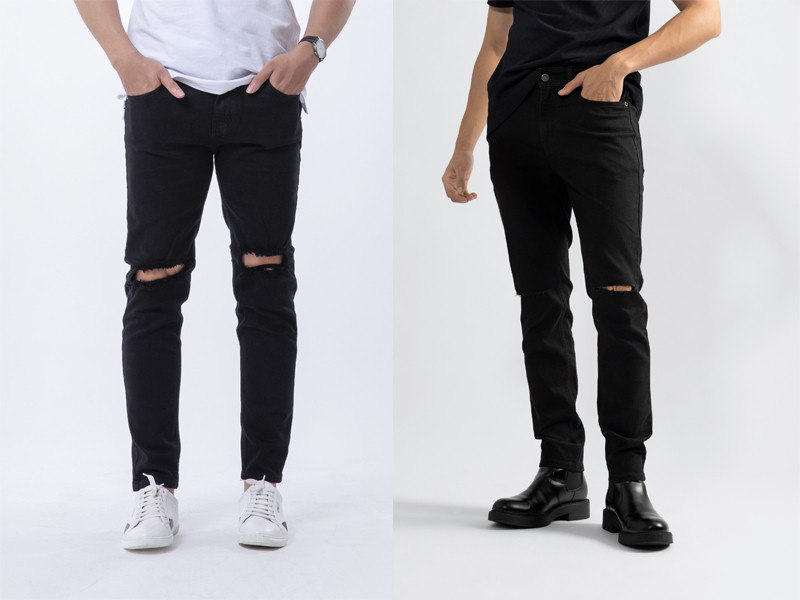 Mẫu quần jean slim-fit đen xẻ gối