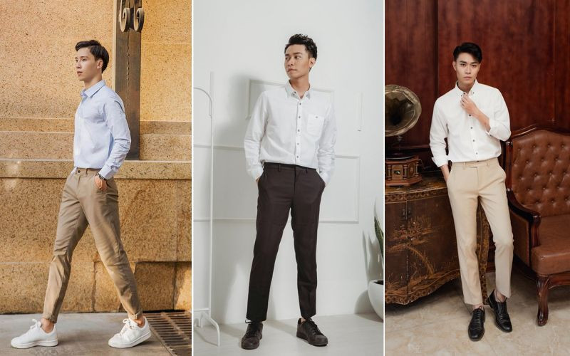 Mix đồ sơ mi trắng và quần âu cho nam đi dự tiệc cưới