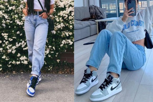 Mix giày Jordan cổ cao với quần jeans