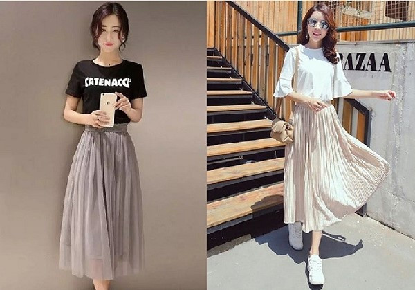 Phối đồ cùng chân váy xếp ly