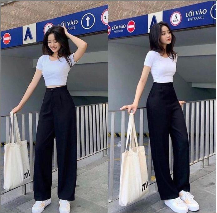 Phối ngay quần đen với áo croptop trắng