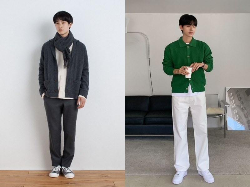 Quần nam ống rộng và áo Cardigan biến bạn thành soái ca chuẩn Hàn Quốc.