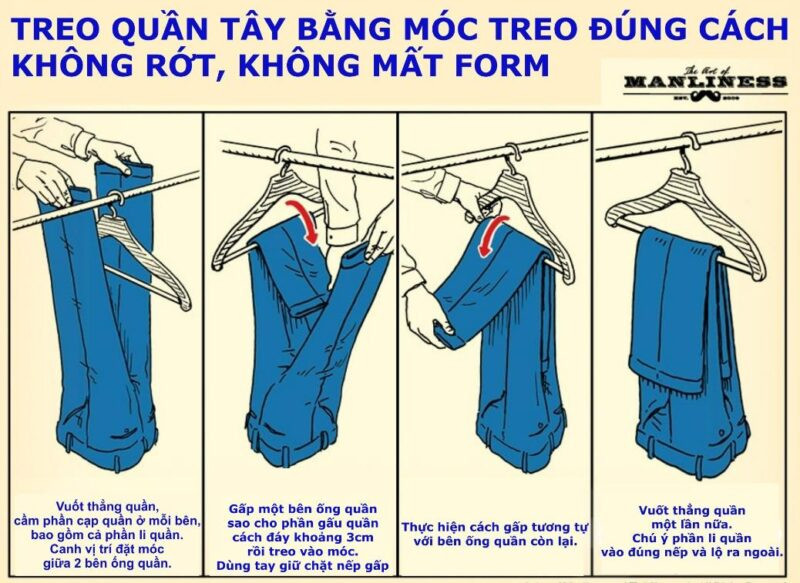 Quần sau khi ủi nên được treo lên để giữ form