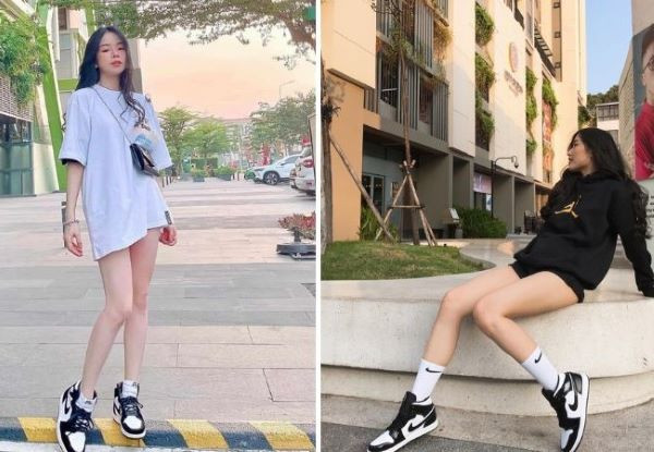 Quyến rũ với set đồ áo giấu quần và giày Jordan cổ cao