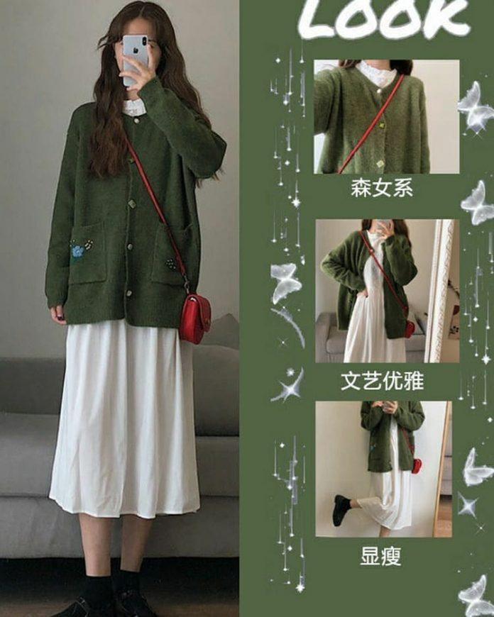 Set đồ mùa đông với áo phối chân váy