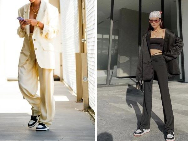 Set đồ với giày Jordan cổ cao cùng quần tây và blazer