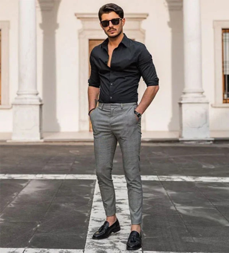 Sơ mi slimfit thả cúc cùng quần tây