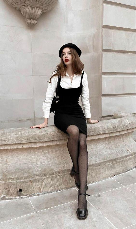 Sự kết hợp mới lạ giữa sơ mi trắng và váy body.